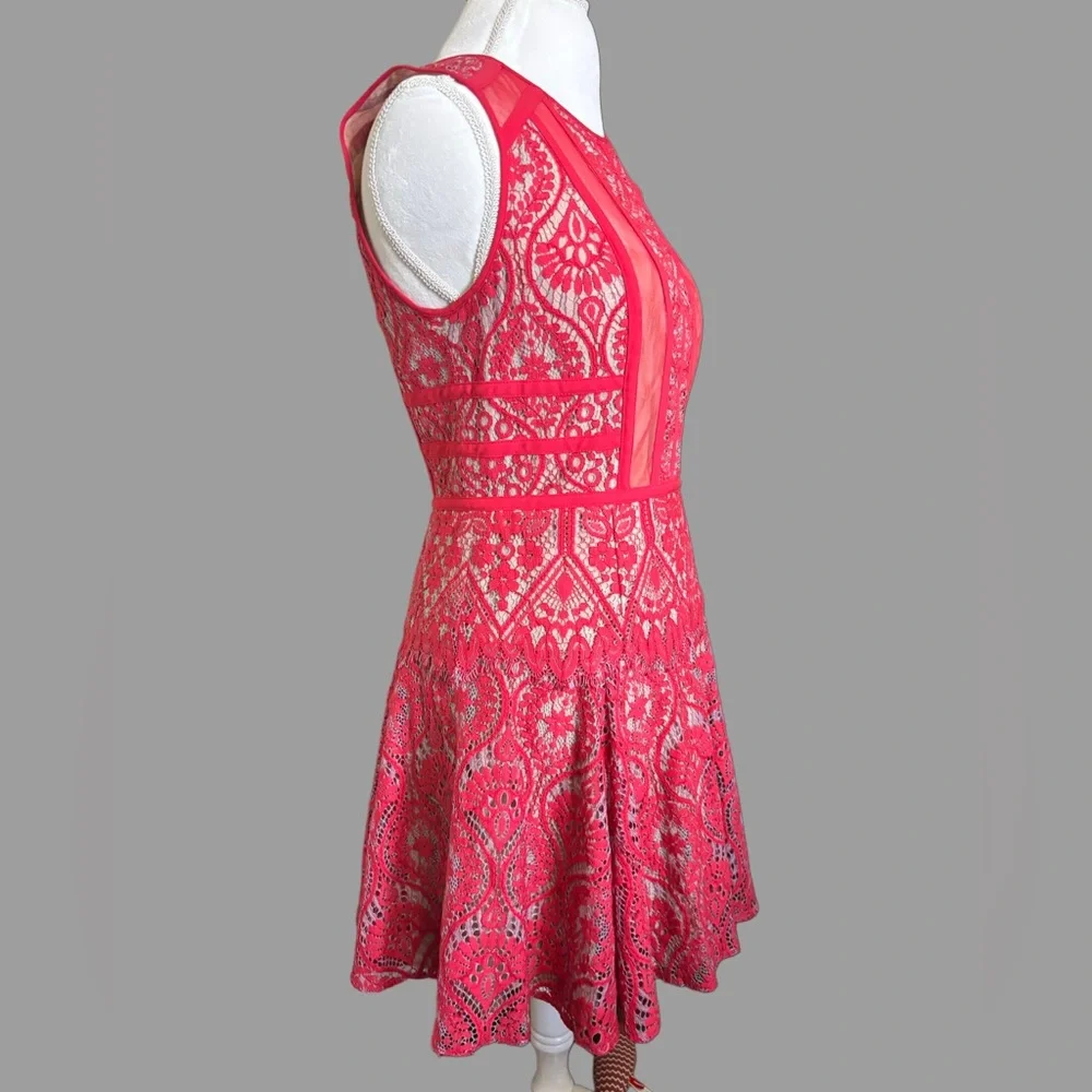 BCBG Max Azria Elegant Red Lace Dress - Picture 2 of 12